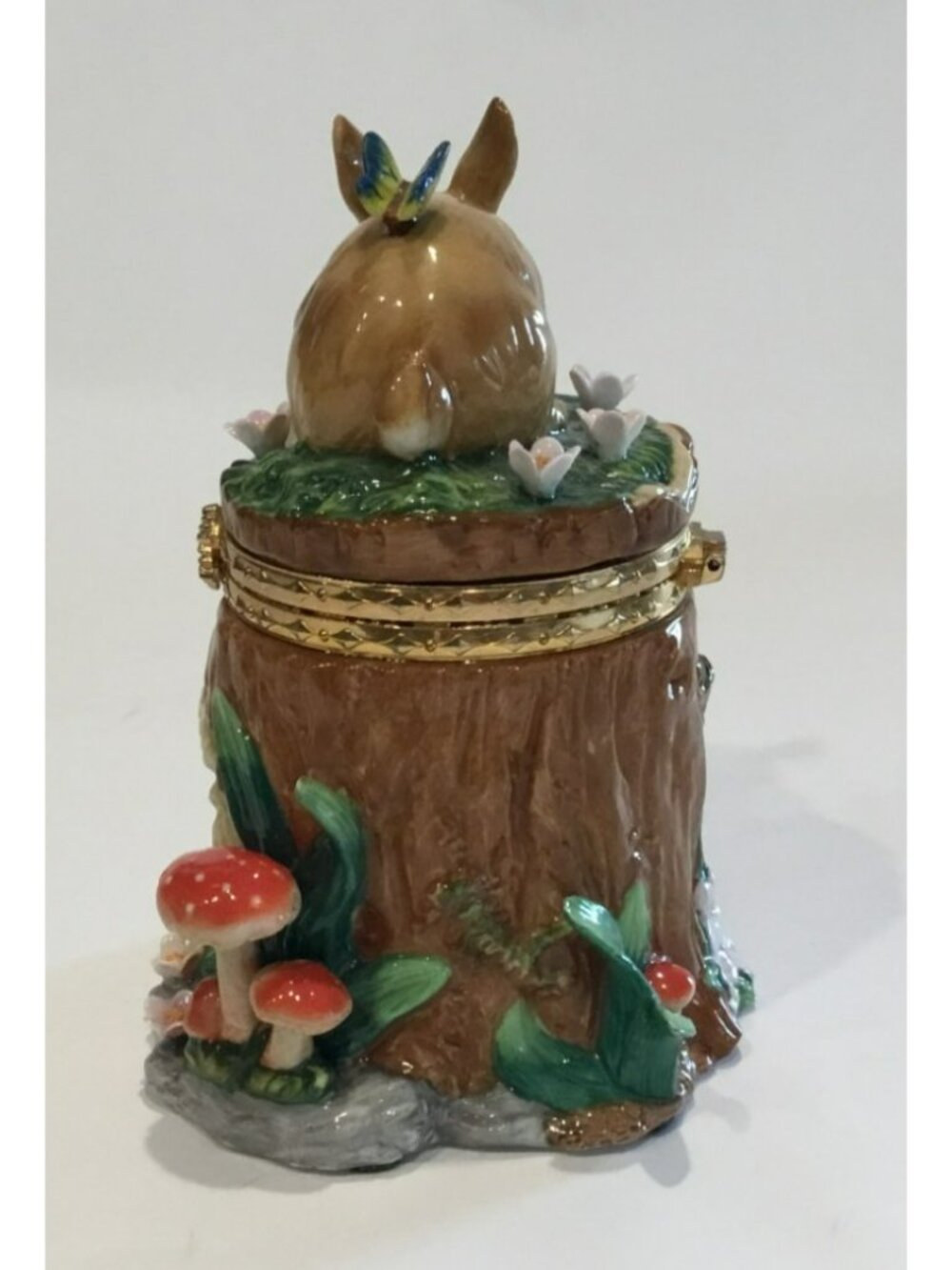 CWC 6.5" Ceramic Trinket Box Tree Stump Easter Bunny Rabbit Bird Butterfly - Picture 3 of 9